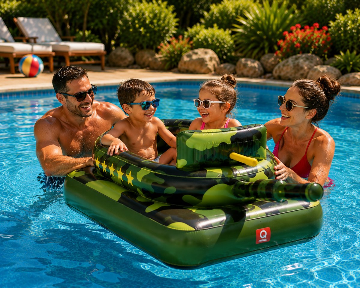 Inflatable Tank Pool Float with Water Cannon – Ride-On Camo Pool Toy for Kids & Adults