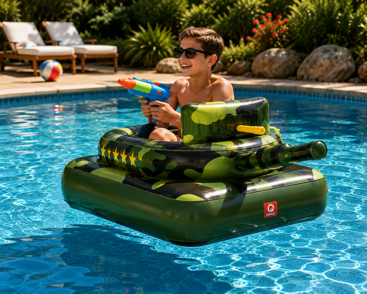 Inflatable Tank Pool Float with Water Cannon – Ride-On Camo Pool Toy for Kids & Adults