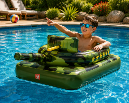 Inflatable Tank Pool Float with Water Cannon – Ride-On Camo Pool Toy for Kids & Adults