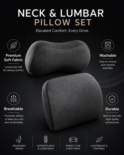 Premium Ergonomic Car Neck & Lumbar Support Cushion Set