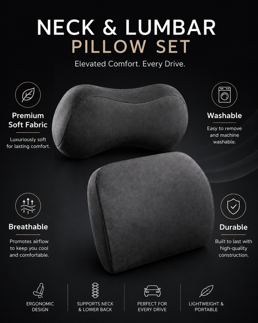 Premium Ergonomic Car Neck & Lumbar Support Cushion Set
